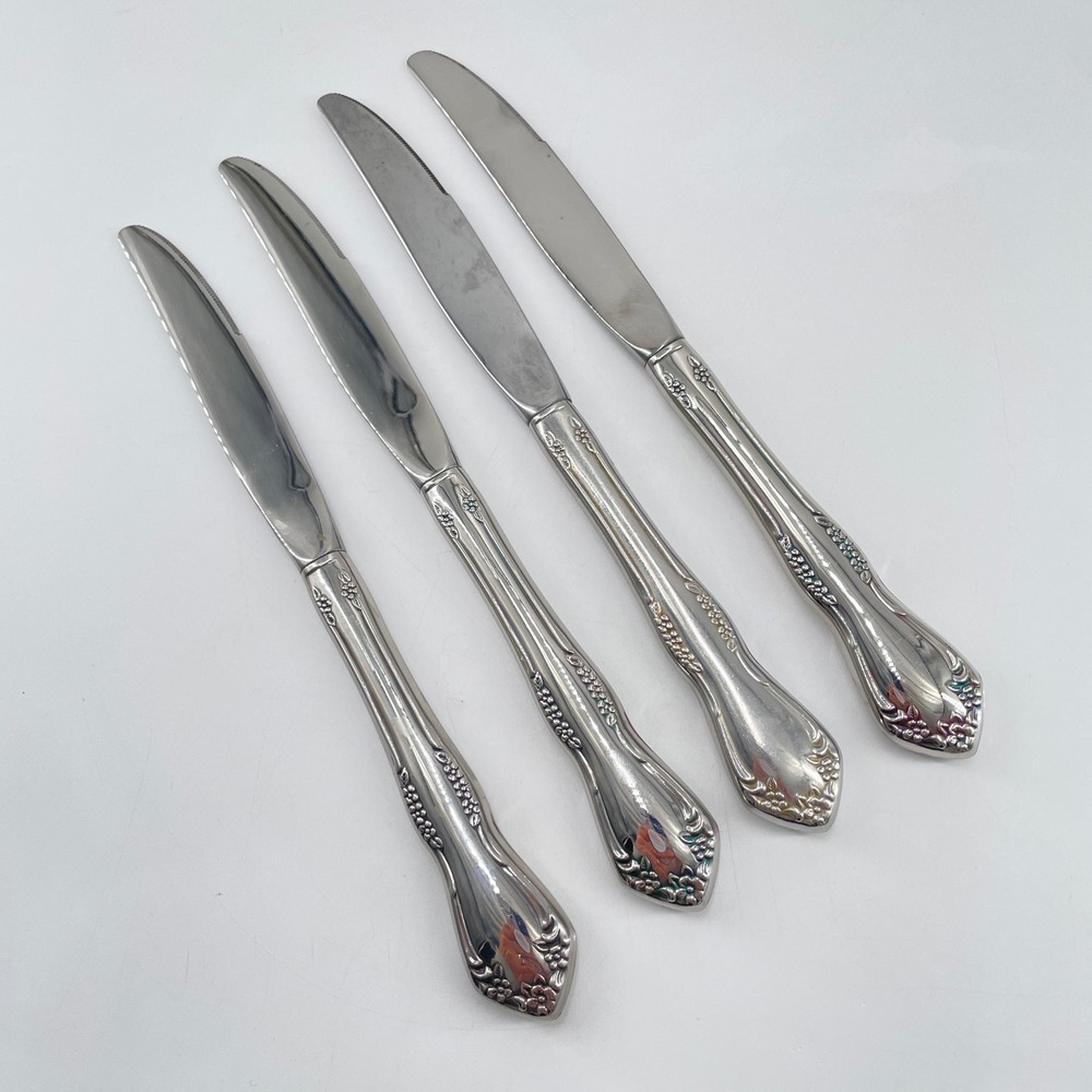 WM Rogers Oneida Mansfield Stainless Dinner Knives Vintage Set of 4‎ Glossy